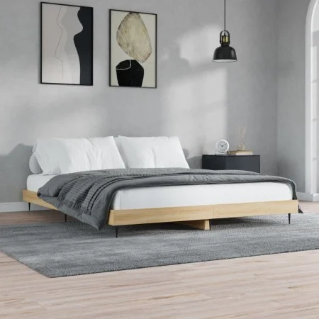 Sonoma oak engineered wood bed frame 140x200 cm by vidaXL, Beds and slatted bases - Ref: Foro24-832248, Price: 129,23 €, Disc...