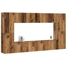 Conjunto de mueble de TV 8 piezas montado la pared madera vieja Conjunto de mueble de TV 8 piezas montado la pared madera vieja