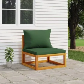 Solid acacia wood central garden sofa with green cushions by vidaXL, Modular outdoor sofas - Ref: Foro24-360021, Price: 112,5...