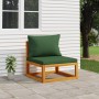 Solid acacia wood central garden sofa with green cushions by vidaXL, Modular outdoor sofas - Ref: Foro24-360021, Price: 111,0...