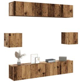 Conjunto de mueble de TV 6 piezas montado la pared madera vieja en Muebles TV | Comprar online en Foro24