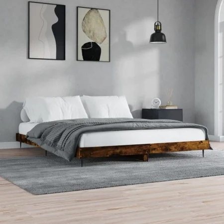 Smoked oak engineered wood bed frame 120x200cm by vidaXL, Beds and slatted bases - Ref: Foro24-832258, Price: 89,31 €, Discou...