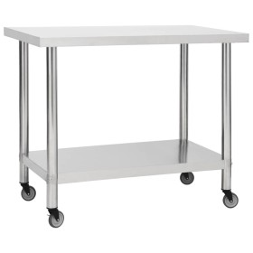 Mesa de trabajo para cocina con ruedas acero inox 100x45x85 cm de vidaXL, Restauración - Ref: Foro24-51638, Precio: 137,43 €,...