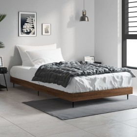 Oak brown engineered wood bed frame 100x200 cm by vidaXL, Beds and slatted bases - Ref: Foro24-832268, Price: 73,52 €, Discou...