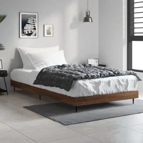 Oak brown engineered wood bed frame 100x200 cm by vidaXL, Beds and slatted bases - Ref: Foro24-832268, Price: 72,55 €, Discou...