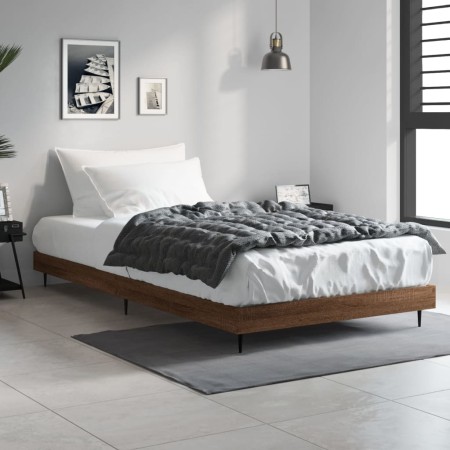 Oak brown engineered wood bed frame 100x200 cm by vidaXL, Beds and slatted bases - Ref: Foro24-832268, Price: 73,52 €, Discou...