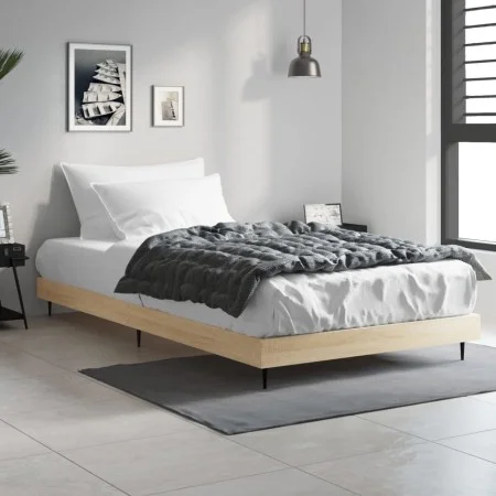 Sonoma oak engineered wood bed frame 90x200 cm by vidaXL, Beds and slatted bases - Ref: Foro24-832272, Price: 68,89 €, Discou...