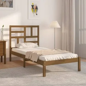 Honey brown solid wood bed frame 100x200 cm by vidaXL, Beds and slatted bases - Ref: Foro24-3105943, Price: 101,56 €, Discoun...