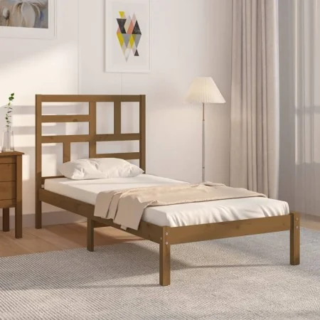 Honey brown solid wood bed frame 100x200 cm by vidaXL, Beds and slatted bases - Ref: Foro24-3105943, Price: 101,56 €, Discoun...