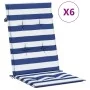 High back chair cushions 6 pcs blue & white striped fabric by vidaXL, Cushions for chairs and sofas - Ref: Foro24-361255, Pri...