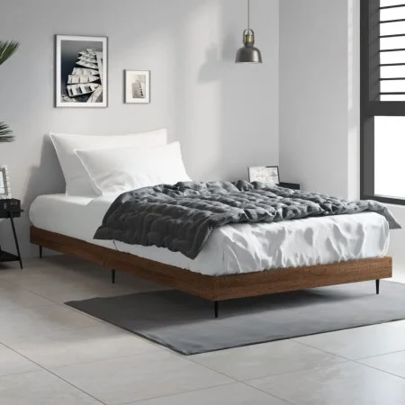 Brown oak engineered wood bed frame 90x200 cm by vidaXL, Beds and slatted bases - Ref: Foro24-832276, Price: 74,34 €, Discoun...