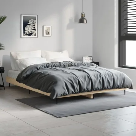 Sonoma oak engineered wood bed frame 140x190 cm by vidaXL, Beds and slatted bases - Ref: Foro24-832280, Price: 107,16 €, Disc...