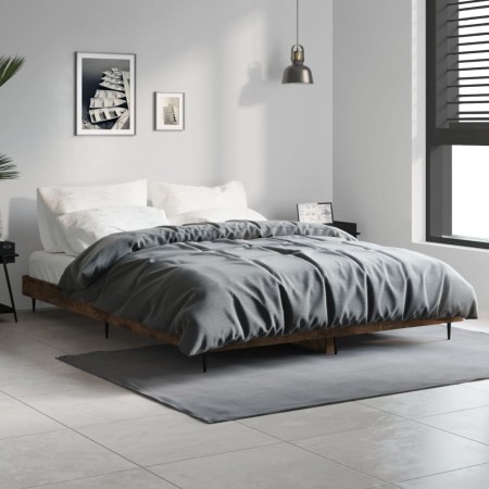 Smoked oak engineered wood bed frame 135x190cm by vidaXL, Beds and slatted bases - Ref: Foro24-832290, Price: 123,04 €, Disco...
