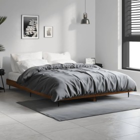 Oak brown engineered wood bed frame 135x190 cm by vidaXL, Beds and slatted bases - Ref: Foro24-832292, Price: 122,61 €, Disco...