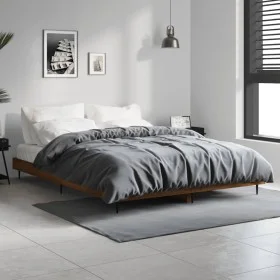 Oak brown engineered wood bed frame 135x190 cm by vidaXL, Beds and slatted bases - Ref: Foro24-832292, Price: 120,75 €, Disco...