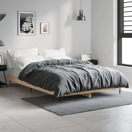 Sonoma oak engineered wood bed frame 120x190 cm by vidaXL, Beds and slatted bases - Ref: Foro24-832296, Price: 114,53 €, Disc...
