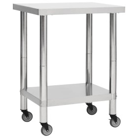 Mesa de trabajo para cocina con ruedas acero inox 