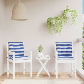 Cojines silla de respaldo bajo 2 uds tela a rayas azul y blanco