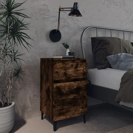 Mesita de noche con patas de metal roble ahumado 40x35x69 cm de vidaXL, Mesitas de noche - Ref: Foro24-813140, Precio: 51,63 ...