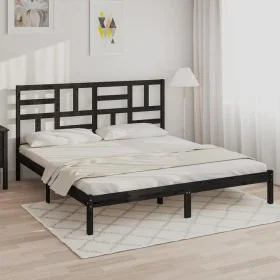 Solid black pine wood bed frame 200x200 cm by vidaXL, Beds and slatted bases - Ref: Foro24-3105974, Price: 158,26 €, Discount: %