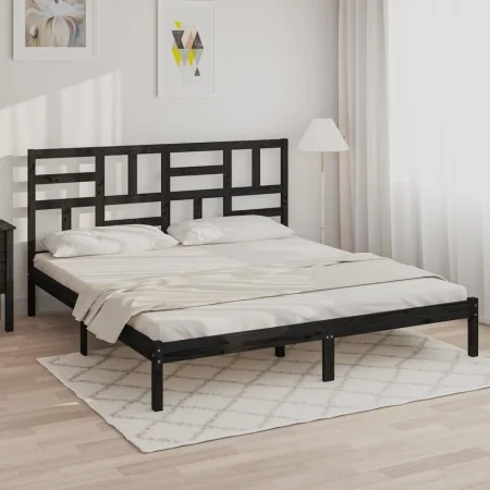 Estructura de cama de madera maciza de pino negra 200x200 cm de vidaXL, Camas y somieres - Ref: Foro24-3105974, Precio: 158,1...