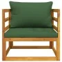 Gartensessel aus massivem Akazienholz mit grünen Kissen von vidaXL, Modulare Sofas für den Außenbereich - Ref: Foro24-360023,...