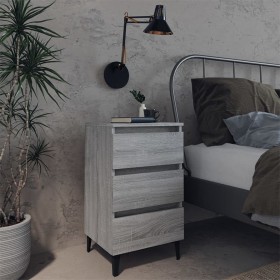 Mesita de noche con patas de metal gris Sonoma 40x35x69 cm de vidaXL, Mesitas de noche - Ref: Foro24-813142, Precio: 59,35 €,...
