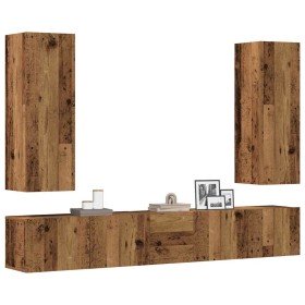 Conjunto de mueble de TV 5 piezas montado la pared madera vieja Conjunto de mueble de TV 5 piezas montado la pared madera vieja