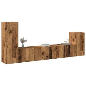 Conjunto de mueble de TV 4 piezas montado la pared madera vieja Conjunto de mueble de TV 4 piezas montado la pared madera vieja