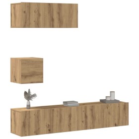 Mueble para TV de pared madera contrachapada artesanal 4 piezas en Muebles TV | Comprar online en Foro24