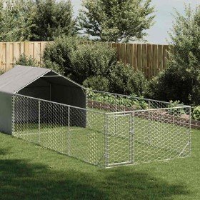 Caseta perros exterior con corral 6x2x1,5 m acero galvanizado Caseta perros exterior con corral 6x2x1,5 m acero galvanizado