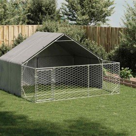 Caseta perros exterior con corral 3x3x1,9 m acero galvanizado