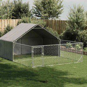 Caseta perros exterior con corral 5x3x1,9 m acero galvanizado Caseta perros exterior con corral 5x3x1,9 m acero galvanizado