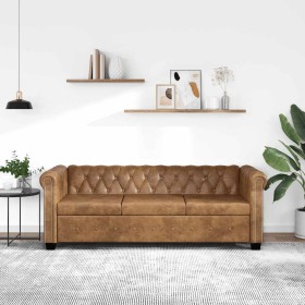 Sofá Chesterfield de 3 plazas cuero sintético marrón