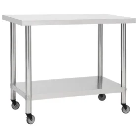 Stainless steel kitchen work table with wheels 100x60x85 cm by vidaXL, Restoration - Ref: Foro24-51639, Price: 139,39 €, Disc...