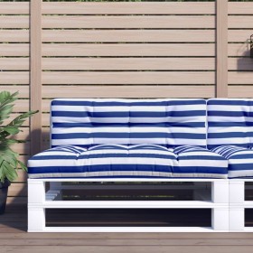 Cojín de sofá de palets tela a rayas azul y blanco 120x40x12 cm