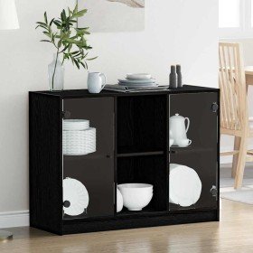 Vitrina Roble negro 102 x 37 x 75.5 cm Madera contrachapada Vitrina Roble negro 102 x 37 x 75.5 cm Madera contrachapada
