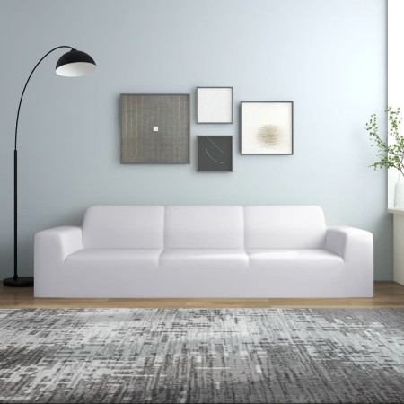 Funda elástica para sofá de 4 plazas poliéster jersey blanca