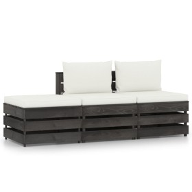 3-piece garden furniture with gray impregnated wood cushions by vidaXL, Garden sets - Ref: Foro24-3068182, Price: 239,59 €, D...