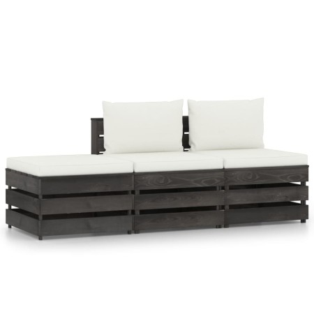 3-teilige Gartenmöbel mit grau imprägnierten Holzkissen von vidaXL, Gartensets - Ref: Foro24-3068182, Preis: 239,59 €, Rabatt: %