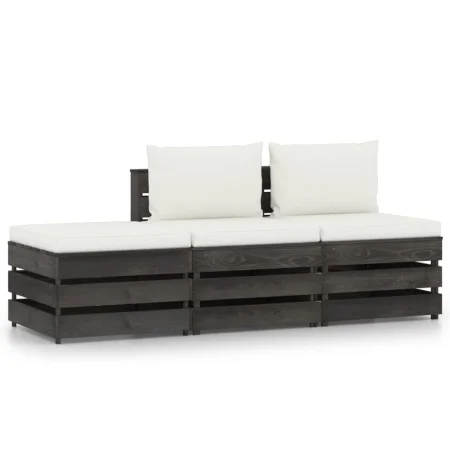 Muebles de jardín 3 piezas con cojines madera impregnada gris de vidaXL, Conjuntos de jardín - Ref: Foro24-3068182, Precio: 2...