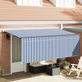 Toldo Retráctil Rayado Azul y 350 x 200 cm Tela, metal