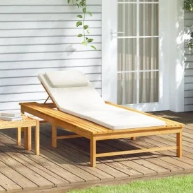 Lounger with cream white cushion and solid acacia wood pillow by vidaXL, Loungers - Ref: Foro24-362155, Price: 162,38 €, Disc...