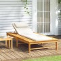 Tumbona con cojín blanco crema y almohada madera maciza acacia de vidaXL, Tumbonas - Ref: Foro24-362155, Precio: 219,47 €