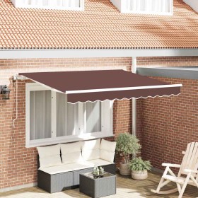 Toldo Retráctil Marrón 350 x 200 cm Poliéster y Aluminio
