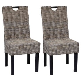 Sillas de comedor 2 unidades ratán kubu y madera de mango