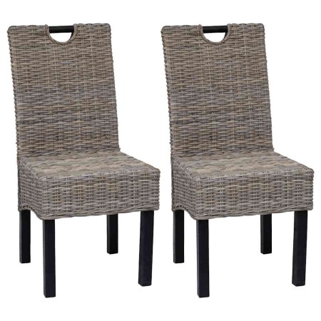 Sillas de comedor 2 unidades ratán kubu y madera de mango