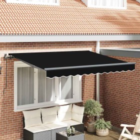 Toldo Retráctil Negro 350 x 200 cm Poliéster y Aluminio