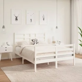 White solid wood bed frame 140x190 cm by vidaXL, Beds and slatted bases - Ref: Foro24-3105841, Price: 130,85 €, Discount: %