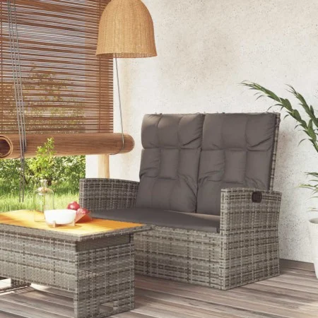Reclining garden bench with synthetic rattan cushions, 118 cm in gray. by vidaXL, garden benches - Ref: Foro24-362186, Price:...